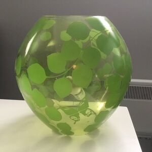 IKEA Knubbig Green Blossom & Butterfly Glass Ball Table Lamp Ball 8" Vintage
